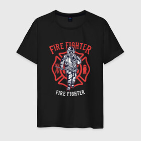 Мужская футболка хлопок с принтом Fire fighter в Кировске, 100% хлопок | прямой крой, круглый вырез горловины, длина до линии бедер, слегка спущенное плечо. | мчс | огнеборец | пожар | пожарный
