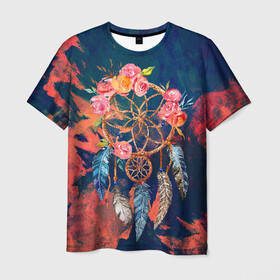 Мужская футболка 3D с принтом Ловец Снов в Кировске, 100% полиэфир | прямой крой, круглый вырез горловины, длина до линии бедер | ловец снов | перья | сон | цветы