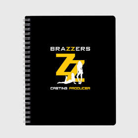 Тетрадь с принтом Brazzers Casting-producer в Кировске, 100% бумага | 48 листов, плотность листов — 60 г/м2, плотность картонной обложки — 250 г/м2. Листы скреплены сбоку удобной пружинной спиралью. Уголки страниц и обложки скругленные. Цвет линий — светло-серый
 | adults | brazzers | casting | girls | inscription | logo | movies | producer | silhouette | studio | девушки | кастинг | логотип | надпись | продюсер | силуэт | студия | фильмы