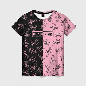 Женская футболка 3D с принтом BLACKPINK АВТОГРАФЫ в Кировске, 100% полиэфир ( синтетическое хлопкоподобное полотно) | прямой крой, круглый вырез горловины, длина до линии бедер | blackpink | kpop
