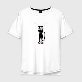Мужская футболка хлопок Oversize с принтом Кот Повис в Кировске, 100% хлопок | свободный крой, круглый ворот, “спинка” длиннее передней части | домашнее животное | животное | кот | котенок
