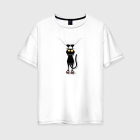 Женская футболка хлопок Oversize с принтом Кот Повис в Кировске, 100% хлопок | свободный крой, круглый ворот, спущенный рукав, длина до линии бедер
 | домашнее животное | животное | кот | котенок