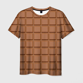 Мужская футболка 3D с принтом Плитка Шоколада  в Кировске, 100% полиэфир | прямой крой, круглый вырез горловины, длина до линии бедер | brown. | chocolate bar | food | еда | коричневый | плитка шоколада | шоколад | шоколадка