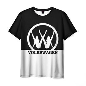 Мужская футболка 3D с принтом Volkswagen в Кировске, 100% полиэфир | прямой крой, круглый вырез горловины, длина до линии бедер | brand | car | german | girls | logo | silhouette | volkswagen | автомобиль | девушки | логотип | марка | немецкий | силуэт