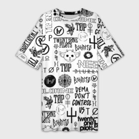 Платье-футболка 3D с принтом TWENTY ONE PILOTS в Кировске,  |  | 21 pilots | 21p | bandito | blurryface | chlorine | joshua | ned | top | trench | twenty one pilots | tyler | бандито | нэд | тренч
