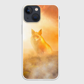 Чехол для iPhone 13 mini с принтом Лисичка в тумане в Кировске,  |  | animals | forest | fox | арт | животное | лес | лиса | лисичка | облака | рисунок | рыжая лиса | туман