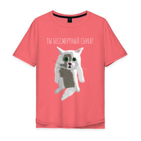 Мужская футболка хлопок Oversize с принтом Кот Гопник в Кировске, 100% хлопок | свободный крой, круглый ворот, “спинка” длиннее передней части | cat | гопник | злой кот | интернет приколы | кот | котик | кошак | мем | мемы | надпись | рисунок