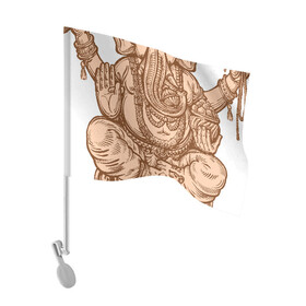 Флаг для автомобиля с принтом Ганеш в Кировске, 100% полиэстер | Размер: 30*21 см | бог. индуизм | буддизм | ганеш | ганеша | индия | кришна | мифология | оберег | ом | слон | талисман