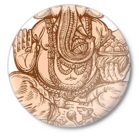 Значок с принтом Ганеш в Кировске,  металл | круглая форма, металлическая застежка в виде булавки | бог. индуизм | буддизм | ганеш | ганеша | индия | кришна | мифология | оберег | ом | слон | талисман