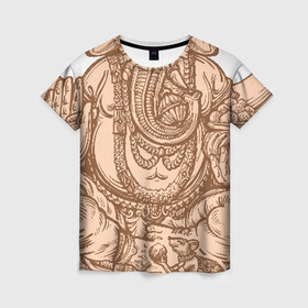 Женская футболка 3D с принтом Ганеш в Кировске, 100% полиэфир ( синтетическое хлопкоподобное полотно) | прямой крой, круглый вырез горловины, длина до линии бедер | бог. индуизм | буддизм | ганеш | ганеша | индия | кришна | мифология | оберег | ом | слон | талисман