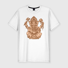 Мужская футболка хлопок Slim с принтом Ганеш в Кировске, 92% хлопок, 8% лайкра | приталенный силуэт, круглый вырез ворота, длина до линии бедра, короткий рукав | бог. индуизм | буддизм | ганеш | ганеша | индия | кришна | мифология | оберег | ом | слон | талисман