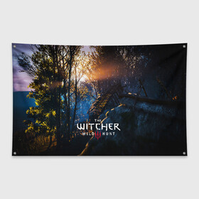 Флаг-баннер с принтом THE WITCHER 3WILD HUNT в Кировске, 100% полиэстер | размер 67 х 109 см, плотность ткани — 95 г/м2; по краям флага есть четыре люверса для крепления | cd projekt red | ciri | game | geralt | geralt of rivia | gwynbleidd | the witcher | the witcher 3: wild hunt | ведьмак | ведьмак 3: дикая охота | геральт | геральт из ривии | цири | цирилла