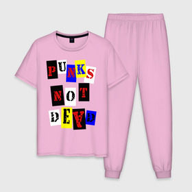 Мужская пижама хлопок с принтом Punks not dead в Кировске, 100% хлопок | брюки и футболка прямого кроя, без карманов, на брюках мягкая резинка на поясе и по низу штанин
 | punks | панки | хой