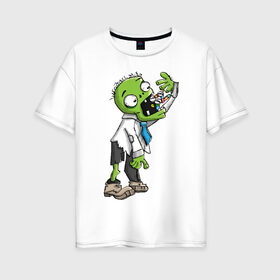 Женская футболка хлопок Oversize с принтом Больной зомби в Кировске, 100% хлопок | свободный крой, круглый ворот, спущенный рукав, длина до линии бедер
 | апокалипсис | больной | зеленый зомби | зомби | постапокалипсис | уставший зомби