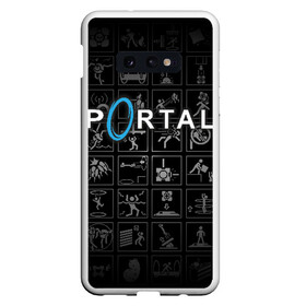 Чехол для Samsung S10E с принтом Portal icons в Кировске, Силикон | Область печати: задняя сторона чехла, без боковых панелей | half life | головоломка | иконки | пиктограммы | портал | телепорт