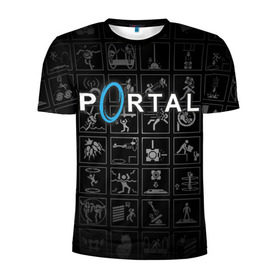 Мужская футболка 3D спортивная с принтом Portal icons в Кировске, 100% полиэстер с улучшенными характеристиками | приталенный силуэт, круглая горловина, широкие плечи, сужается к линии бедра | half life | головоломка | иконки | пиктограммы | портал | телепорт