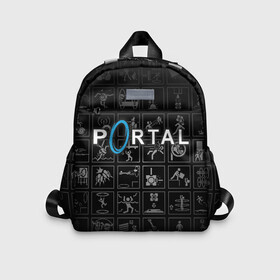 Детский рюкзак 3D с принтом Portal icons в Кировске, 100% полиэстер | лямки с регулируемой длиной, сверху петелька, чтобы рюкзак можно было повесить на вешалку. Основное отделение закрывается на молнию, как и внешний карман. Внутри дополнительный карман. По бокам два дополнительных кармашка | half life | головоломка | иконки | пиктограммы | портал | телепорт