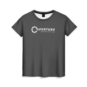 Женская футболка 3D с принтом APERTURE lab. в Кировске, 100% полиэфир ( синтетическое хлопкоподобное полотно) | прямой крой, круглый вырез горловины, длина до линии бедер | aperture | aperture science innovators | game | portal | portal 2