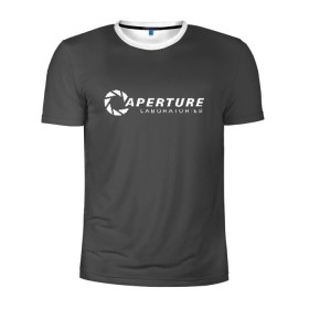 Мужская футболка 3D спортивная с принтом APERTURE lab. в Кировске, 100% полиэстер с улучшенными характеристиками | приталенный силуэт, круглая горловина, широкие плечи, сужается к линии бедра | Тематика изображения на принте: aperture | aperture science innovators | game | portal | portal 2