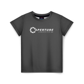 Детская футболка 3D с принтом APERTURE lab. в Кировске, 100% гипоаллергенный полиэфир | прямой крой, круглый вырез горловины, длина до линии бедер, чуть спущенное плечо, ткань немного тянется | aperture | aperture science innovators | game | portal | portal 2