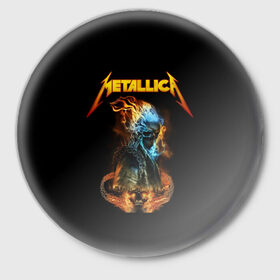 Значок с принтом Metallica в Кировске,  металл | круглая форма, металлическая застежка в виде булавки | metalica | metallica | группа | джеймс хэтфилд | кирк хэмметт | ларс ульрих | метал | металика | металлика | миталика | музыка | роберт трухильо | рок | трэш | трэшметал | хард | хеви