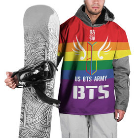 Накидка на куртку 3D с принтом BTS Army в Кировске, 100% полиэстер |  | army | bangtan boys | beyond the scene | boys | bts | chin | edm | emblem | fans | hieroglyphs | hip hop | jimin | k pop | logo | rainbow | rb | rm | south korean | армия | бойбенд | ви | джей хоуп | иероглифы | логотип | мальчики | радуга | сюга | 