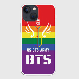 Чехол для iPhone 13 mini с принтом BTS Army в Кировске,  |  | army | bangtan boys | beyond the scene | boys | bts | chin | edm | emblem | fans | hieroglyphs | hip hop | jimin | k pop | logo | rainbow | rb | rm | south korean | армия | бойбенд | ви | джей хоуп | иероглифы | логотип | мальчики | радуга | сюга | 
