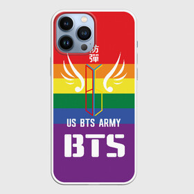 Чехол для iPhone 13 Pro Max с принтом BTS Army в Кировске,  |  | Тематика изображения на принте: army | bangtan boys | beyond the scene | boys | bts | chin | edm | emblem | fans | hieroglyphs | hip hop | jimin | k pop | logo | rainbow | rb | rm | south korean | армия | бойбенд | ви | джей хоуп | иероглифы | логотип | мальчики | радуга | сюга | 