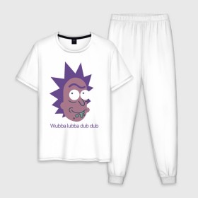 Мужская пижама хлопок с принтом Wubba lubba dub dub в Кировске, 100% хлопок | брюки и футболка прямого кроя, без карманов, на брюках мягкая резинка на поясе и по низу штанин
 | c 137 | morty | morty smith | portal | rick | rick and morty | rick sanchez | sanchez | smith | морти | морти смит | портал | рик | рик и морти | рик санчез | санчез | смит