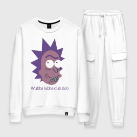 Женский костюм хлопок с принтом Wubba lubba dub dub в Кировске, 100% хлопок | на свитшоте круглая горловина, мягкая резинка по низу. Брюки заужены к низу, на них два вида карманов: два 