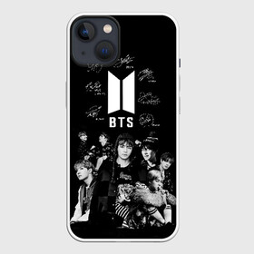 Чехол для iPhone 13 с принтом BTS в Кировске,  |  | Тематика изображения на принте: autographs | bangtan boys | beyond the scene | boyband | boys | bts | chin | chonguk | edm | emblem | hip hop | jimin | jj hope | k pop | logo | rb | rm | shuga | south korean | wee | автографы | бойбенд | ви | джей хоуп | логотип | мальчики | сюга 