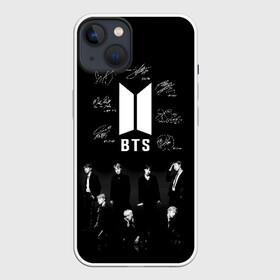 Чехол для iPhone 13 с принтом BTS в Кировске,  |  | Тематика изображения на принте: autographs | bangtan boys | beyond the scene | boyband | boys | bts | chin | chonguk | edm | emblem | hip hop | jimin | jj hope | k pop | logo | rb | rm | shuga | south korean | wee | автографы | бойбенд | ви | джей хоуп | логотип | мальчики | сюга 