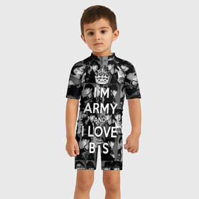 Детский купальный костюм 3D с принтом I am army and I lover BTS в Кировске, Полиэстер 85%, Спандекс 15% | застежка на молнии на спине | Тематика изображения на принте: bangtan boys | beyond the scene | boyband | boys | bts | chin | chonguk | collage | crown | edm | flowers | hip hop | jimin | jj hope | k pop | photo | r  b | rm | south korean | suga | wee | бойбенд | ви | джей хоуп | коллаж | корона | мальчики | с