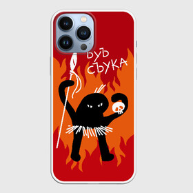 Чехол для iPhone 13 Pro Max с принтом ЪУЪ СЪУКА в Кировске,  |  | angry | black | caster | cat | fire | flame | hands raised up | holds | man | meme | primitive | silhouette | skull | spear | wild | держит | дикий | злой | кастёр | копьё | кот | мем | огонь | первобытный | пламя | поднятые вверх | руки | силу