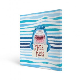 Холст квадратный с принтом Free Kiss в Кировске, 100% ПВХ |  | free kiss | акула | бесплатные поцелуи | вода | кровь | море | объявление | острые зубы | поцелуй | рыба | табличка | хищник