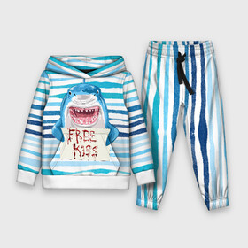 Детский костюм 3D (с толстовкой) с принтом Free Kiss в Кировске,  |  | Тематика изображения на принте: free kiss | акула | бесплатные поцелуи | вода | кровь | море | объявление | острые зубы | поцелуй | рыба | табличка | хищник