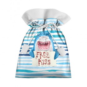 Подарочный 3D мешок с принтом Free Kiss в Кировске, 100% полиэстер | Размер: 29*39 см | free kiss | акула | бесплатные поцелуи | вода | кровь | море | объявление | острые зубы | поцелуй | рыба | табличка | хищник