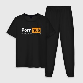 Мужская пижама хлопок с принтом PornHub Premium в Кировске, 100% хлопок | брюки и футболка прямого кроя, без карманов, на брюках мягкая резинка на поясе и по низу штанин
 | Тематика изображения на принте: 