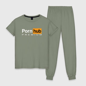 Женская пижама хлопок с принтом PornHub Premium в Кировске, 100% хлопок | брюки и футболка прямого кроя, без карманов, на брюках мягкая резинка на поясе и по низу штанин | 