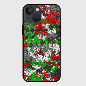 Чехол для iPhone 13 mini с принтом Камуфляж с буквами FCLM в Кировске,  |  | Тематика изображения на принте: зеленый | клуб | красно зеленый | красный | локо | локомотив | москва | паттерн