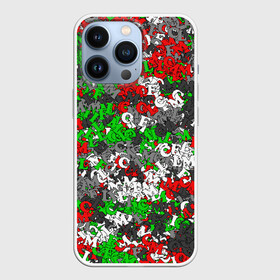 Чехол для iPhone 13 Pro с принтом Камуфляж с буквами FCLM в Кировске,  |  | Тематика изображения на принте: зеленый | клуб | красно зеленый | красный | локо | локомотив | москва | паттерн