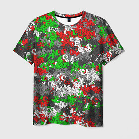 Мужская футболка 3D с принтом Камуфляж с буквами FCLM в Кировске, 100% полиэфир | прямой крой, круглый вырез горловины, длина до линии бедер | зеленый | клуб | красно зеленый | красный | локо | локомотив | москва | паттерн