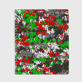 Тетрадь с принтом Камуфляж с буквами FCLM в Кировске, 100% бумага | 48 листов, плотность листов — 60 г/м2, плотность картонной обложки — 250 г/м2. Листы скреплены сбоку удобной пружинной спиралью. Уголки страниц и обложки скругленные. Цвет линий — светло-серый
 | Тематика изображения на принте: зеленый | клуб | красно зеленый | красный | локо | локомотив | москва | паттерн