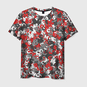 Мужская футболка 3D с принтом Камуфляж с буквами F.C.S.M	 в Кировске, 100% полиэфир | прямой крой, круглый вырез горловины, длина до линии бедер | fcsm | белый. | камуфляж | красный | милитари | москва | мясо | паттерн | спартак