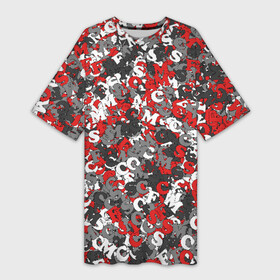 Платье-футболка 3D с принтом Камуфляж с буквами F.C.S.M в Кировске,  |  | fcsm | белый. | камуфляж | красный | милитари | москва | мясо | паттерн | спартак