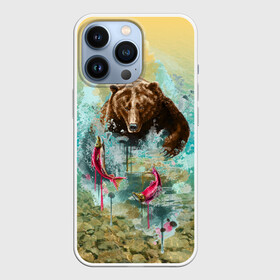Чехол для iPhone 13 Pro с принтом Рыбалка в Кировске,  |  | Тематика изображения на принте: берег | брызги | водка | животное | зверь | зубы | лес | медведь | мишка | оскал | охота | патриотизм | река | россия | русский | русь | рыба | символ | ссср | триколор | флаг | хищник
