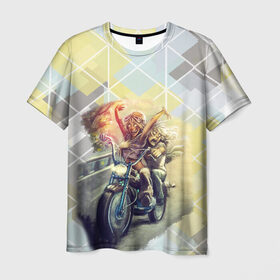 Мужская футболка 3D с принтом Прогулка на мотоцикле в Кировске, 100% полиэфир | прямой крой, круглый вырез горловины, длина до линии бедер | Тематика изображения на принте: 