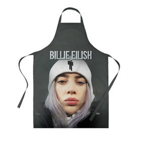 Фартук 3D с принтом BILLIE EILISH в Кировске, 100% полиэстер | общий размер — 65 х 85 см, ширина нагрудника — 26 см, горловина — 53 см, длина завязок — 54 см, общий обхват в поясе — 173 см. Принт на завязках и на горловине наносится с двух сторон, на основной части фартука — только с внешней стороны | ayelish | bad guy | bellyache | bilie eilish | bilie elish | billie | billie eilish | eilish | electronic | elish | music | били айлиш | билли айлиш | эйлиш | элиш