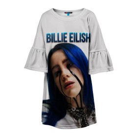 Детское платье 3D с принтом BILLIE EILISH в Кировске, 100% полиэстер | прямой силуэт, чуть расширенный к низу. Круглая горловина, на рукавах — воланы | ayelish | bad guy | bellyache | bilie eilish | bilie elish | billie | billie eilish | eilish | electronic | elish | music | били айлиш | билли айлиш | эйлиш | элиш