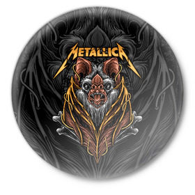 Значок с принтом Metallica в Кировске,  металл | круглая форма, металлическая застежка в виде булавки | Тематика изображения на принте: american | bat | bones | emblem | fangs | james hetfield | kirk hammett | metal band | metallica | mouse | music | rock | vampire | американская | вампир | джеймс хетфилд | кирк хэмметт | клыки | кости | ларс ульрих | летучая | метал группа | мет